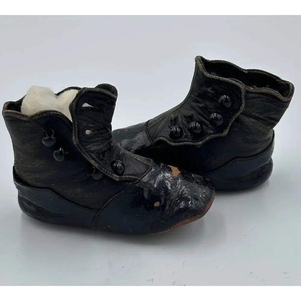 Victorian Era Antique Leather Baby Child Doll Button-Up Shoe Boots